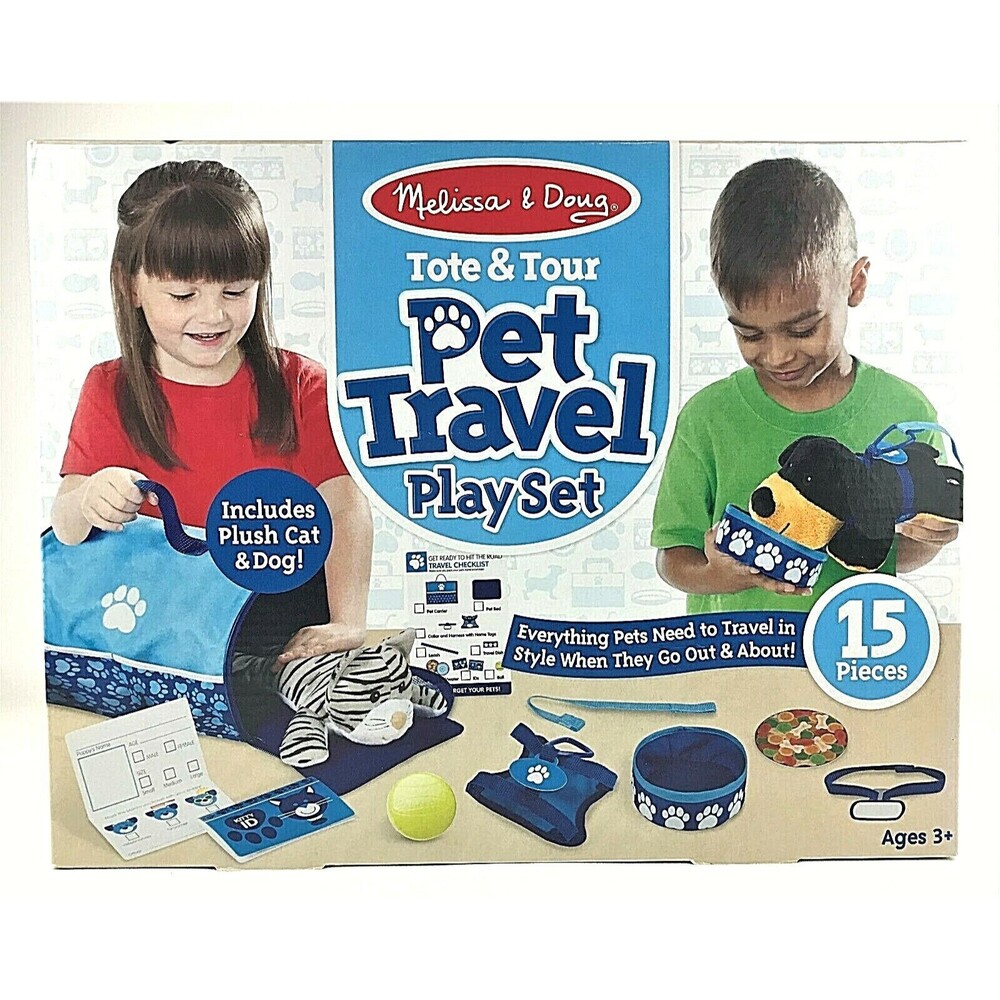 Melissa & Doug Tote Tour Pet Travel Play 15pc Kit Set Toddler Kid Toy w Dog Cat
